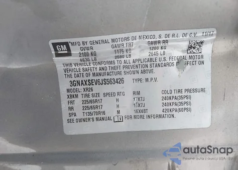 2018 Chevrolet Equinox Lt z USA, uszkodzony, nr VIN 3GNAXSEV6JS563426